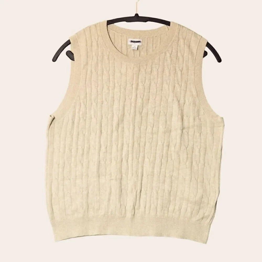 J. Crew Light Khaki Cable sweater shell 100% Cotton Size L NWT